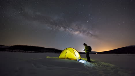 winter camping under the milky way
