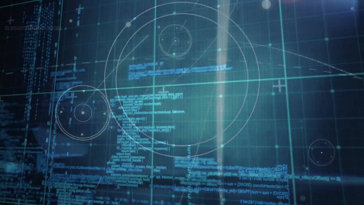 어두운 배경 위의 데이터 처리 및 연결 네트워크의 애니메이션