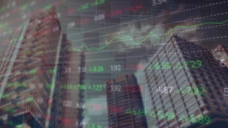 Animation-Der-Börse-Und-Diagramme-über-Der-Stadtlandschaft