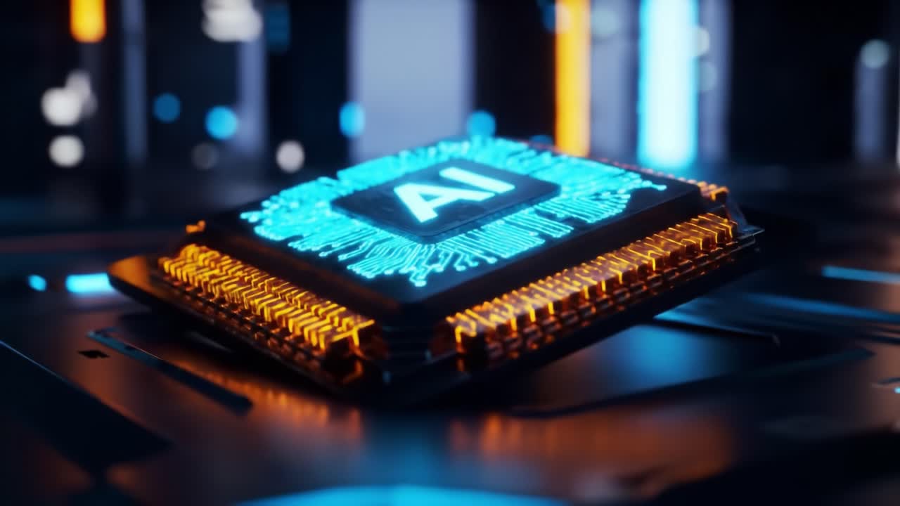 Exploring the Advanced Technology of Artificial Intelligence Through a Sleek AI Processor with Vibrant Circuitry and Intricate Design Elements
