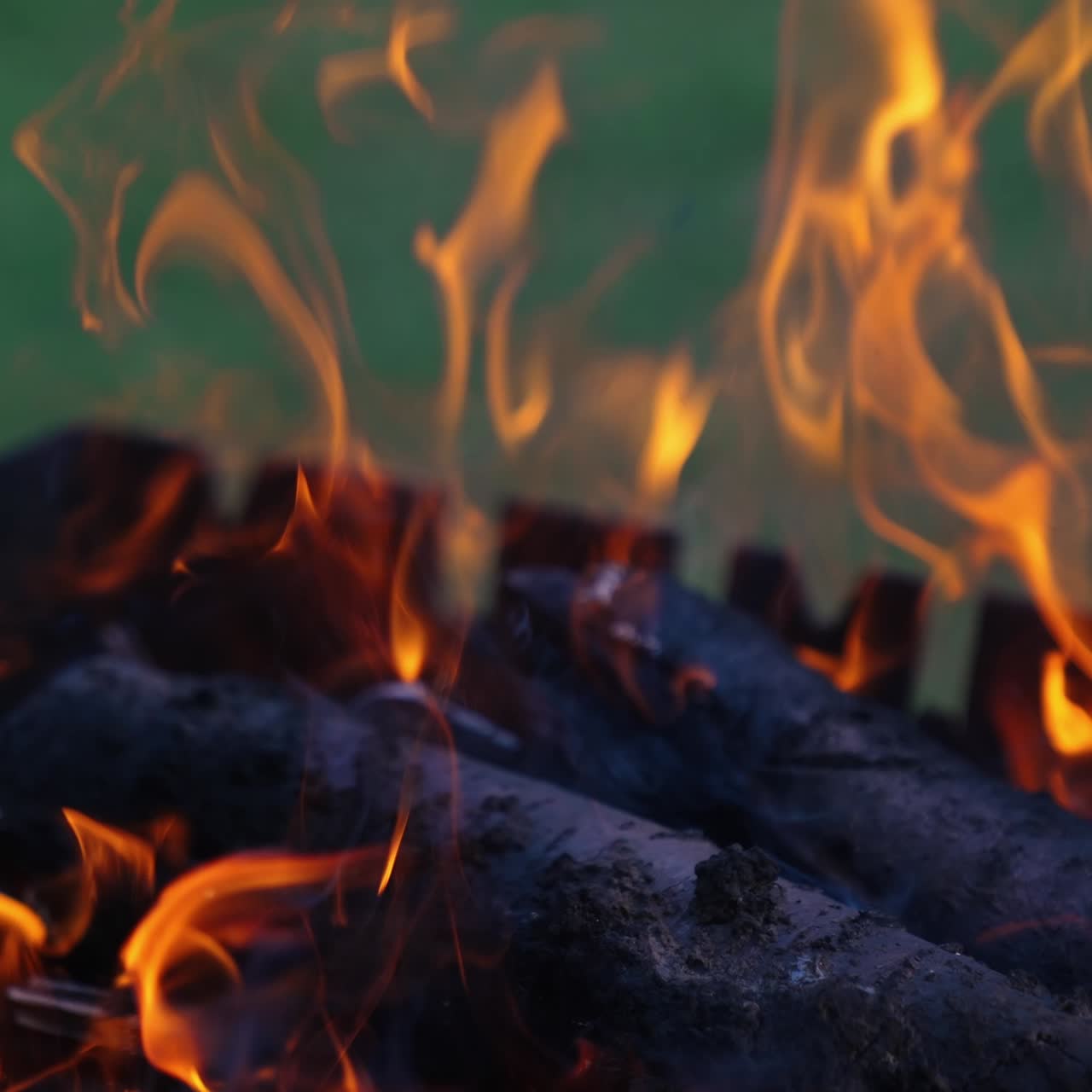 Hot fireplace full of wood