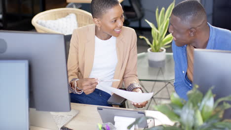 diverse business people talking and working together in office, slow motion, copy space
