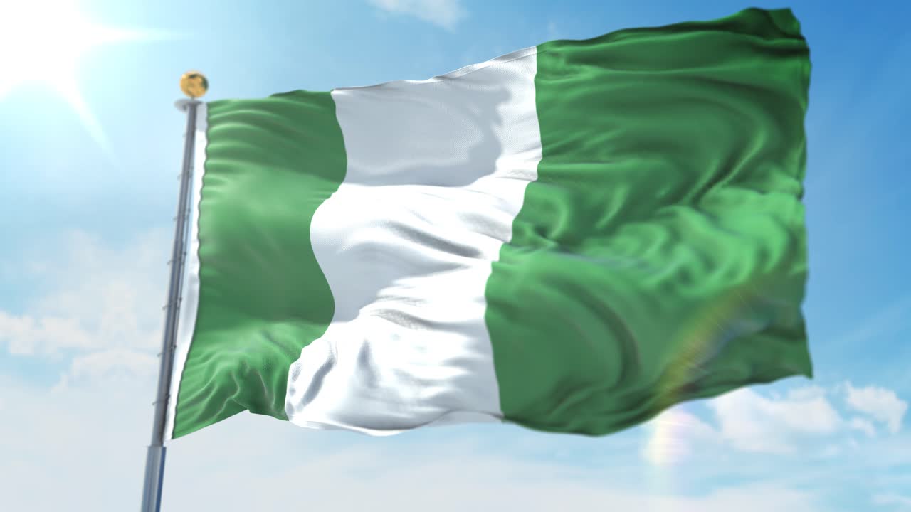 4k ilustración 3d de la bandera ondeante en un poste del país nigeria