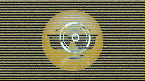escáner de neón redondo y efecto estático de televisión sobre la cara con gafas de sol emoji