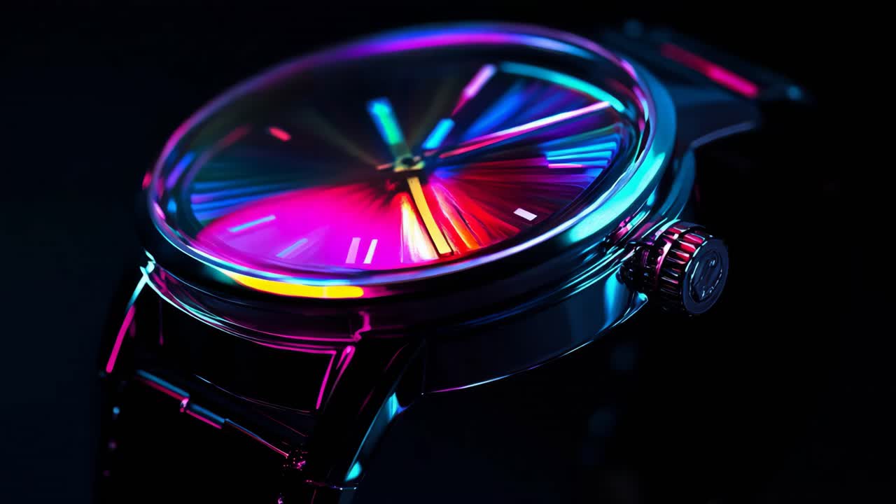 Colorful Neon Watch in Cityscape