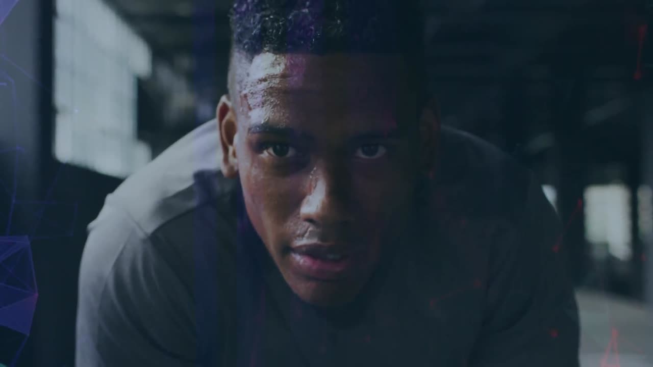 Animation of interference and data processing over resting african american male athlete training