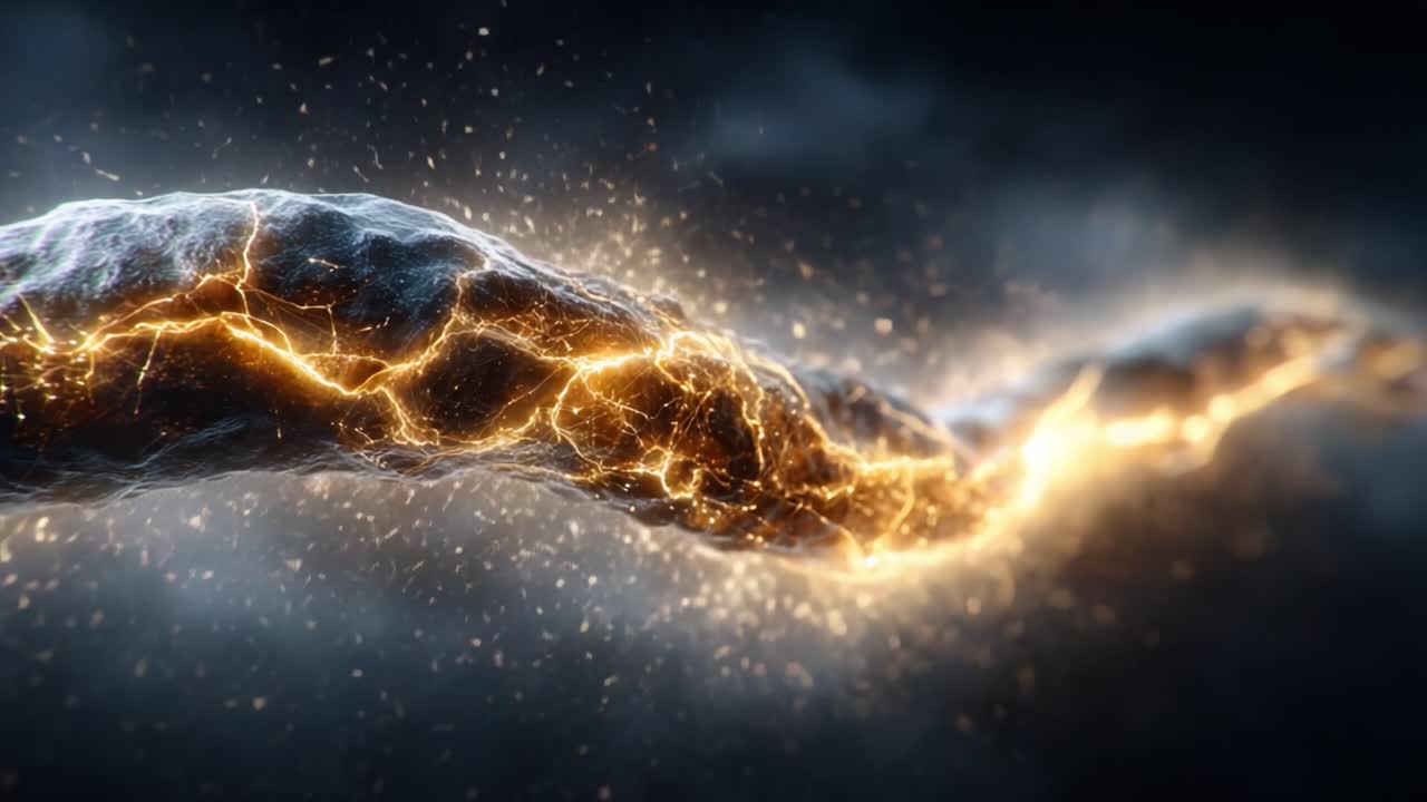 Un Arco Elettrico Luminoso Attraversa l'Oscurità, Illuminando una Trama Misteriosa con Energia Dinamica e Dettagli Vibranti in uno Spettacolare Gioco di Luci.