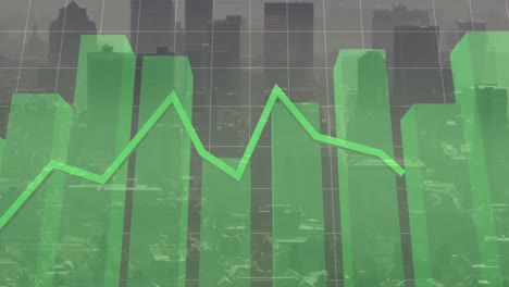 animación de gráficos financieros y procesamiento de datos sobre el paisaje urbano