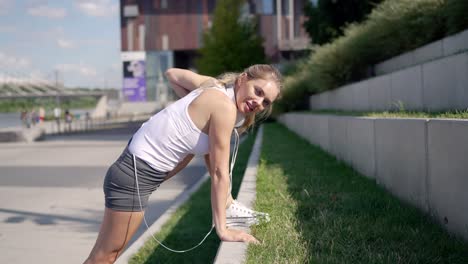 woman stretching outdoors