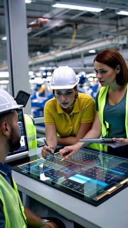 three people are standing around a computer screen, looking at it intently