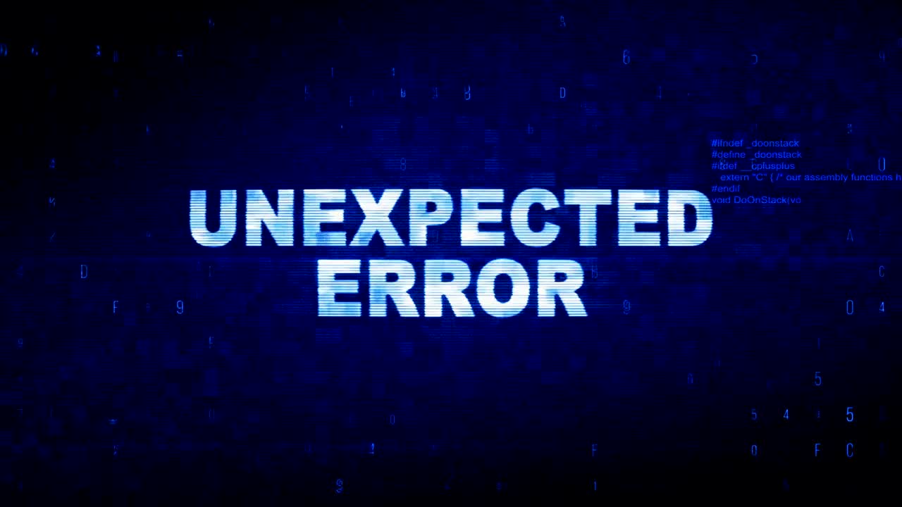 Unexpected Error Text Digital Noise Twitch Glitch Distortion Effect Error Animation.