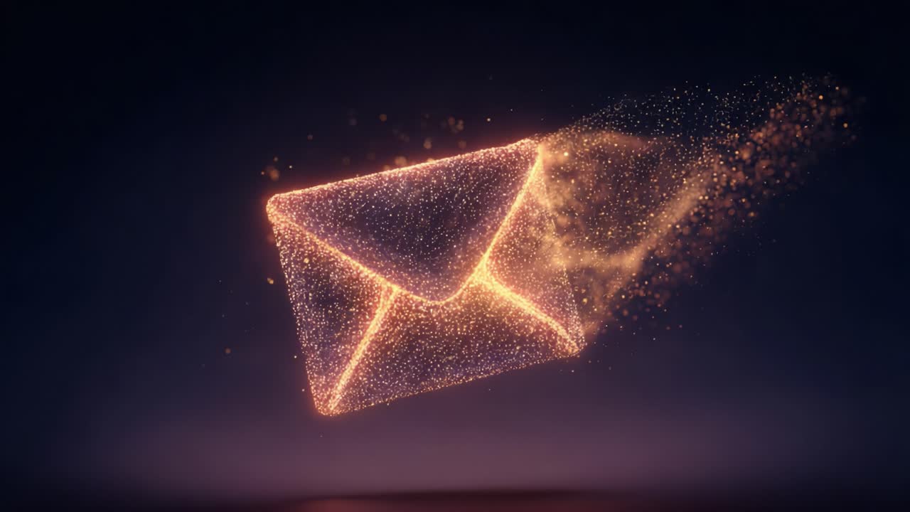 A Stunning Visualization of a Glowing Envelope as It Transforms, Emitting Glimmering Sparks and Particles, Capturing the Essence of Digital Communication and Messaging