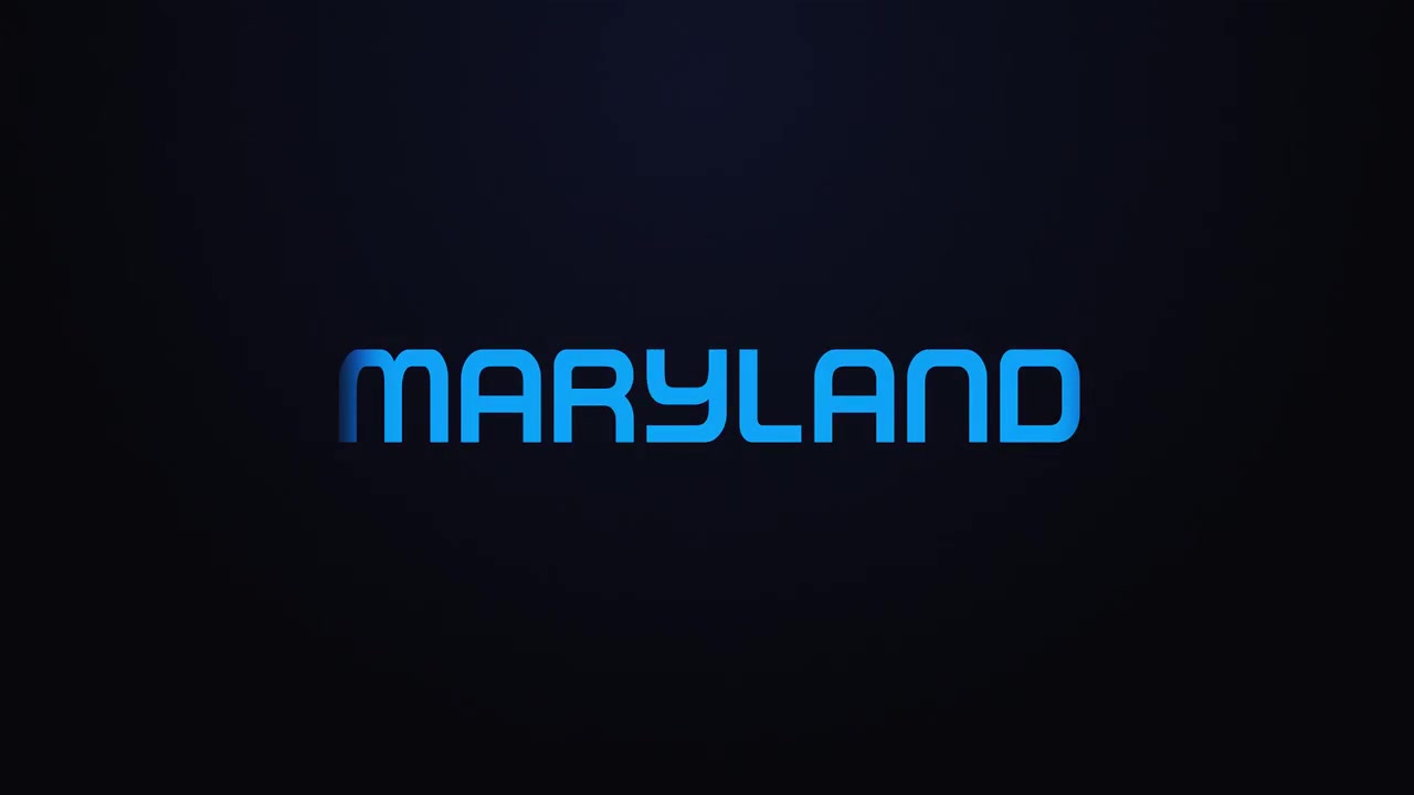 Esplosione luminosa con rivelazione del testo MARYLAND in blu e rosa.