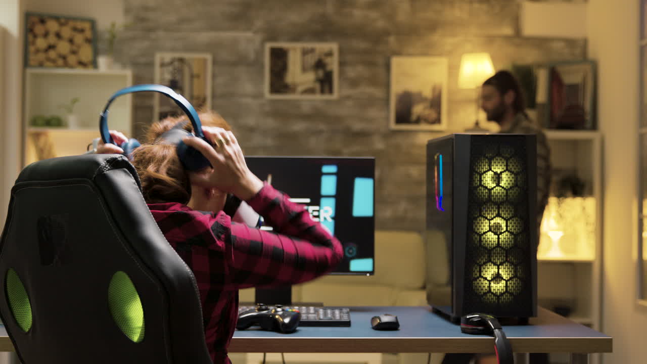 Woman playing VR video game