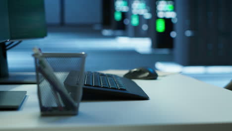 close up on computer peripherals used by employees in data center