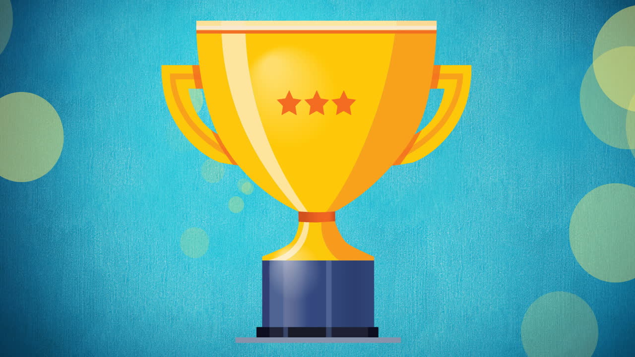 animación de puntos de luz flotantes y copa sobre fondo azul