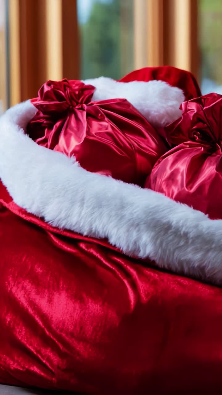 A Festive Collection of Red and White Wrapped Gifts in a Cozy Setting, Decorated with a Soft White Fur Trim, Perfectly Capturing the Spirit of Holiday Season and Celebration