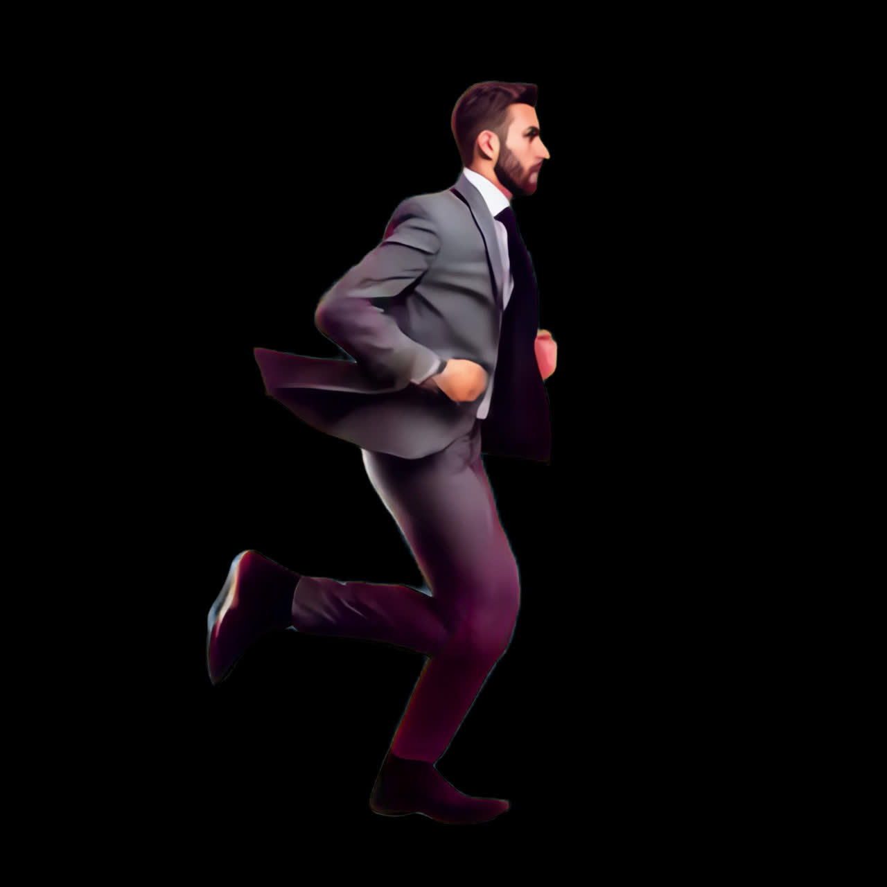 Businessman running in suit animation isolated asset, transparent 4K video, alpha channel, ProRes