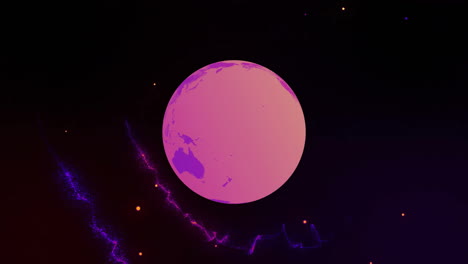 animation of pink and purple light trails and pink globe on black background