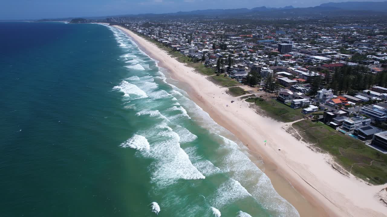 Mermaid Beach Coastal Suburb Houses In Daytime In Gold Coast, QLD, Australia. - aerial shot