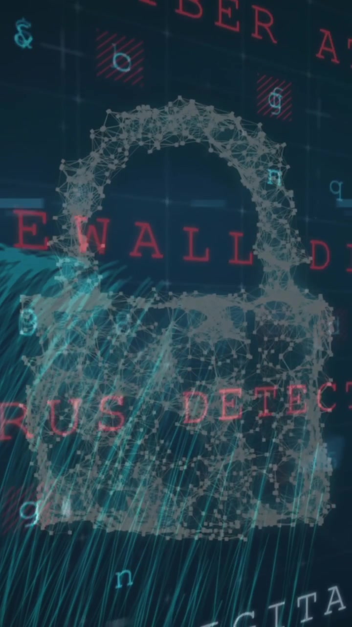 Digital Security Padlock and Warning Messages on a Cyber Network