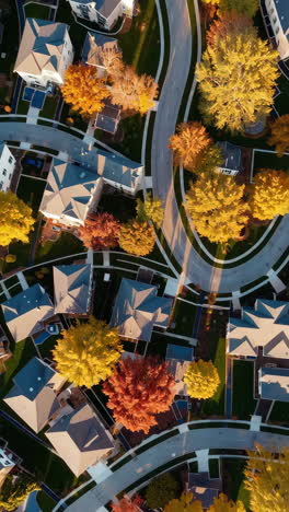 aerial view of a residential neighborhood in autumn