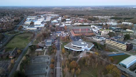 Drone-footage-Adastral-park,-Bussiness-park-Martlesham,-Ipswich-Suffolk-UK