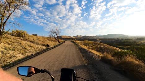 bicycling op a hill on a trail above a river on a sunny summer morning - cyclist's point of view