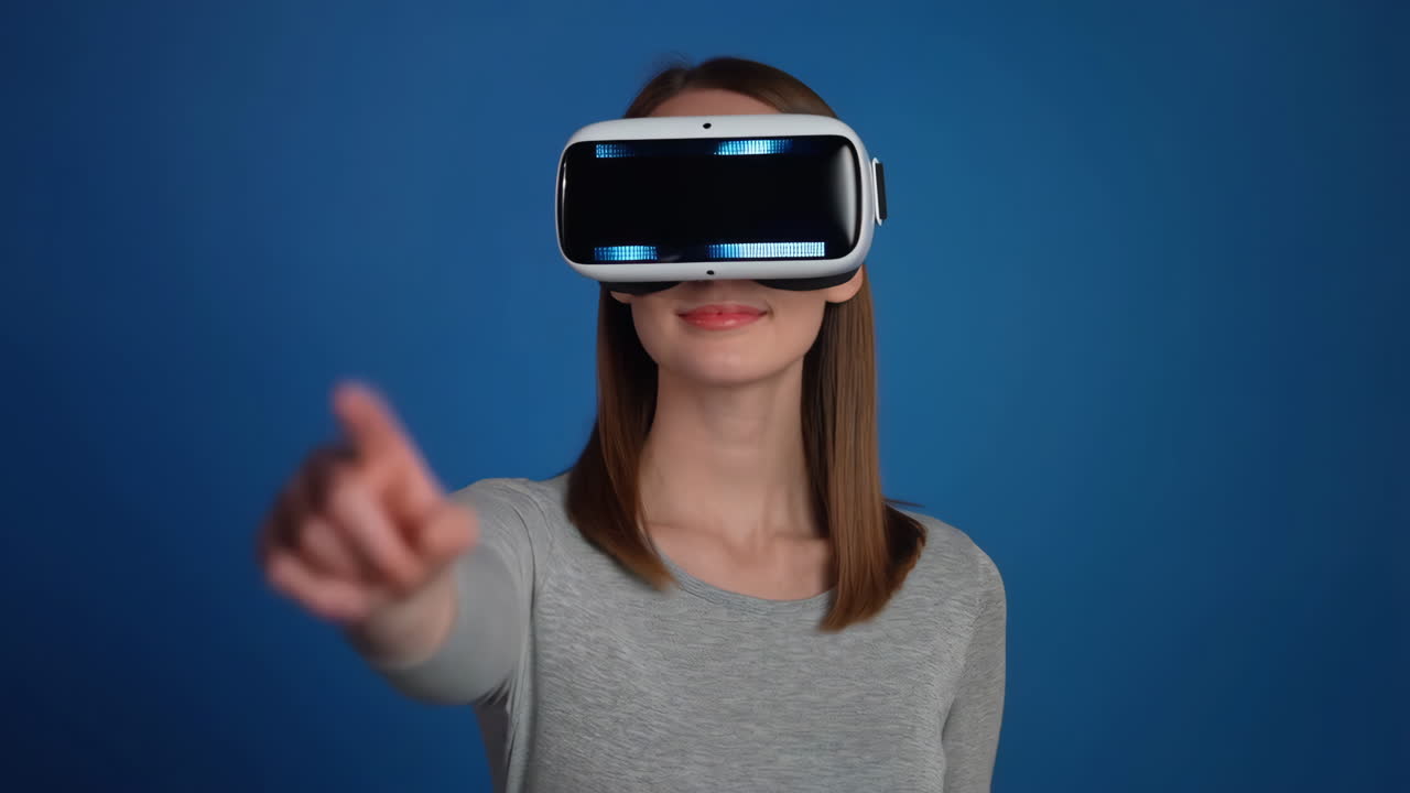 Woman Interacting with Virtual Reality Headset