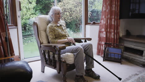 senior woman sitting in armchair at home