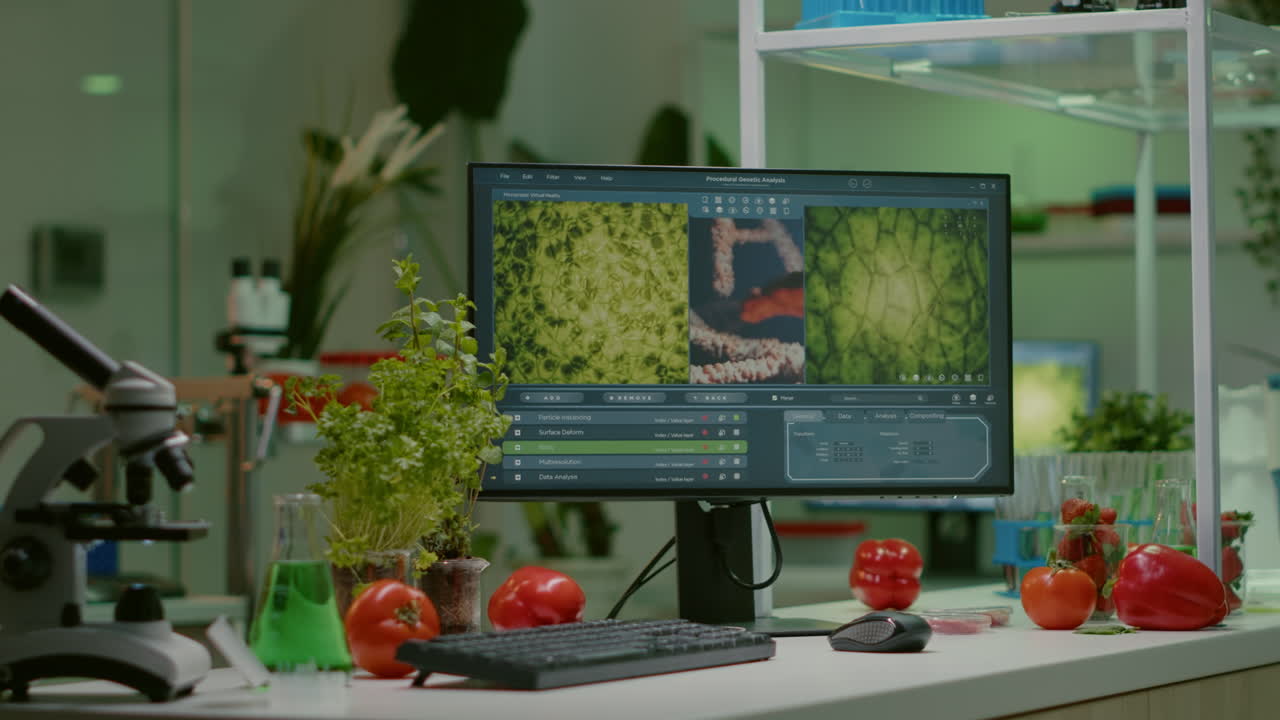 Empty biological scientific laboratory with nobody in it prepared for microbiology experiment test