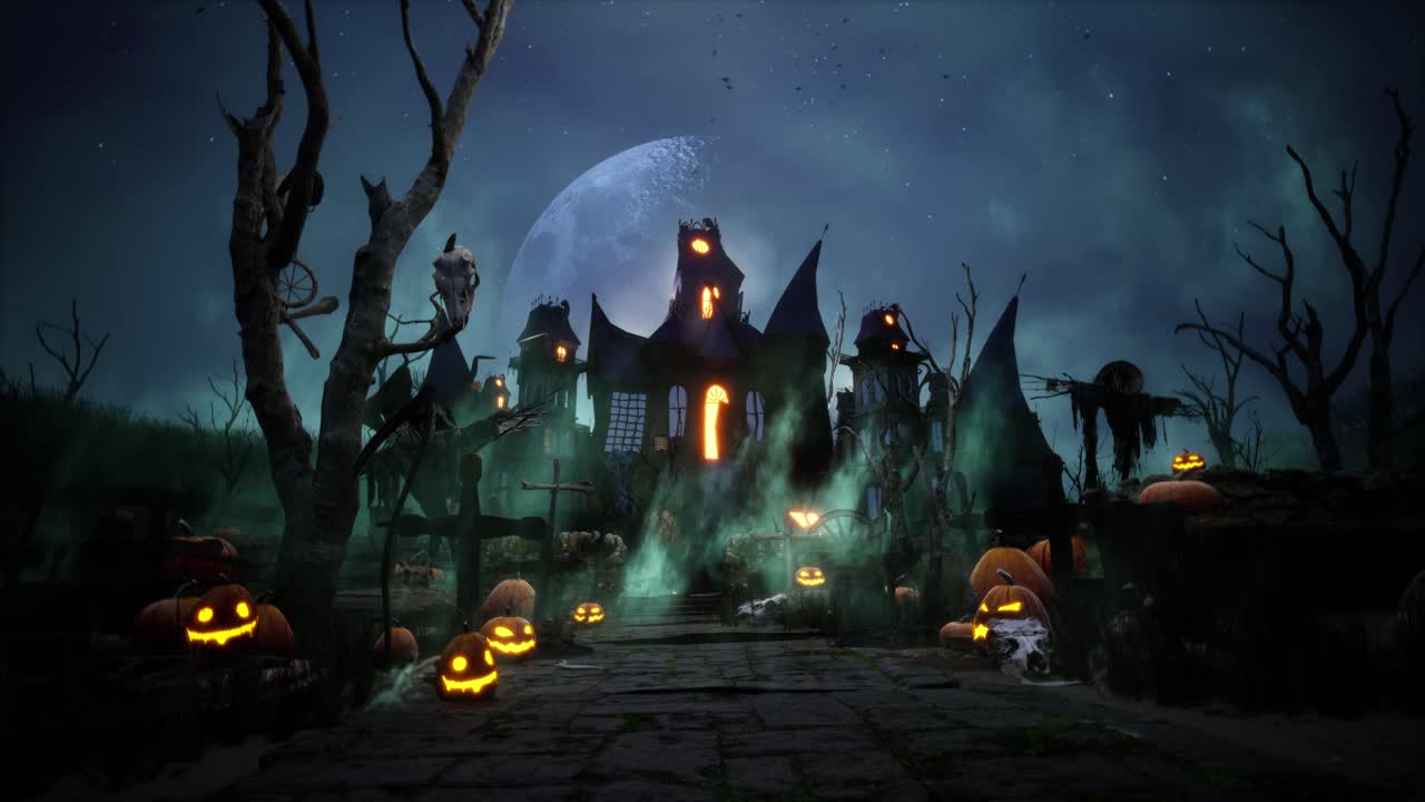 la mansión embrujada de halloween por la noche