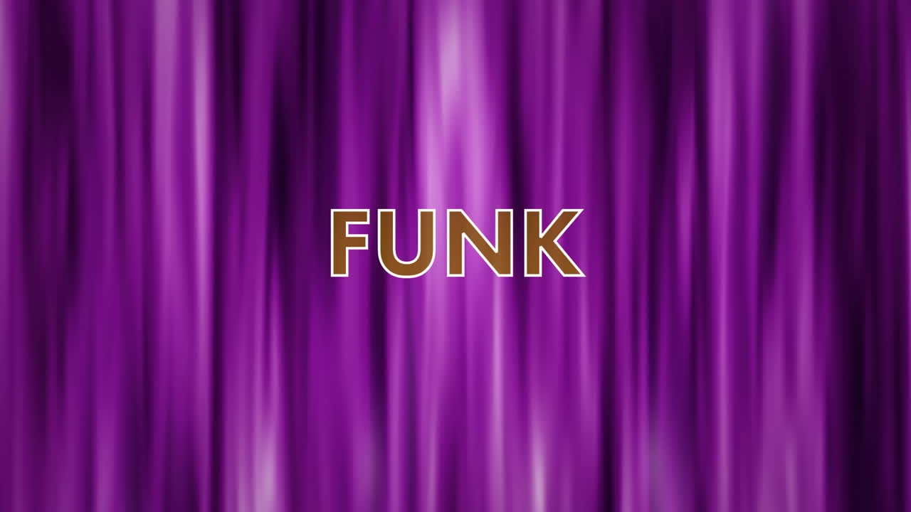 Animation of funk text over purple moving background