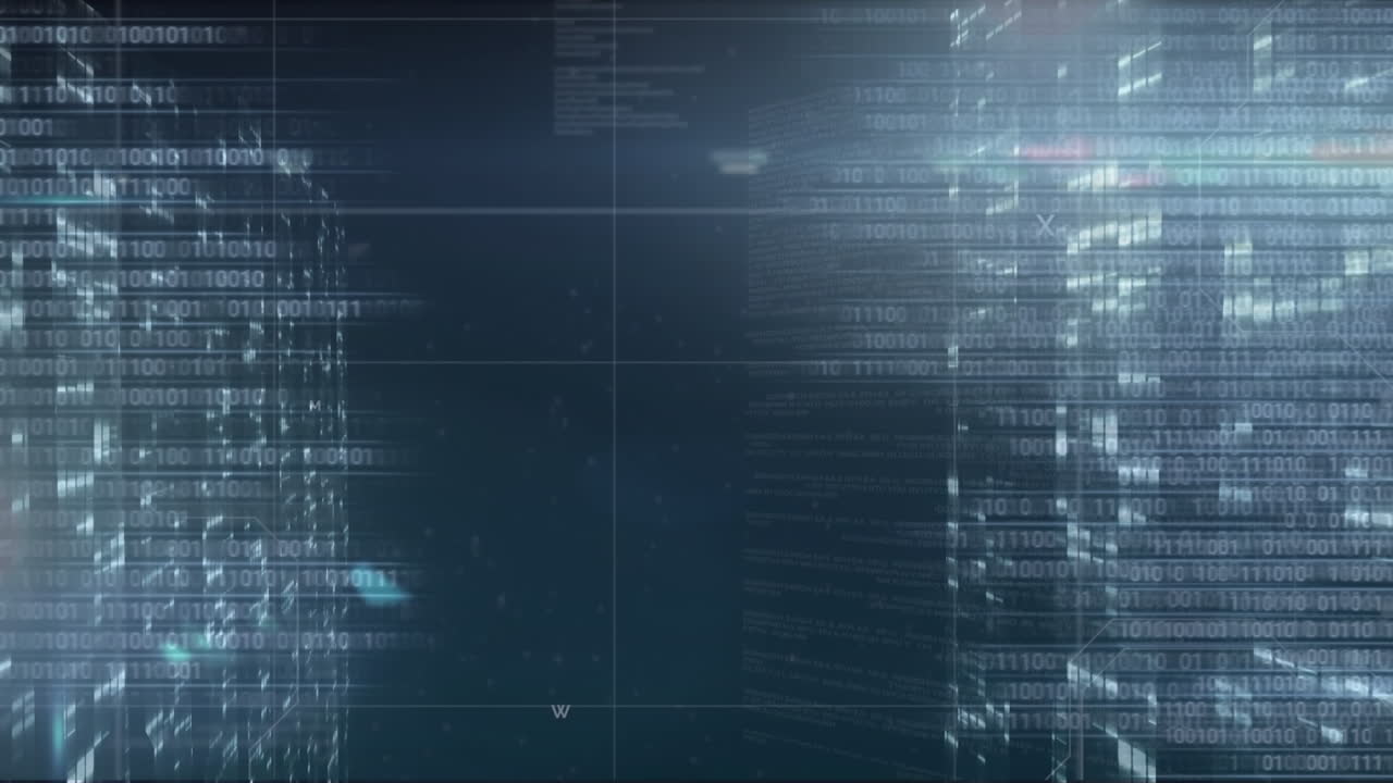 Animation of binary coding and data processing over computer servers