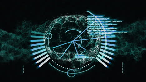 animación de escaneo de alcance y procesamiento de datos sobre el cerebro digital sobre fondo negro