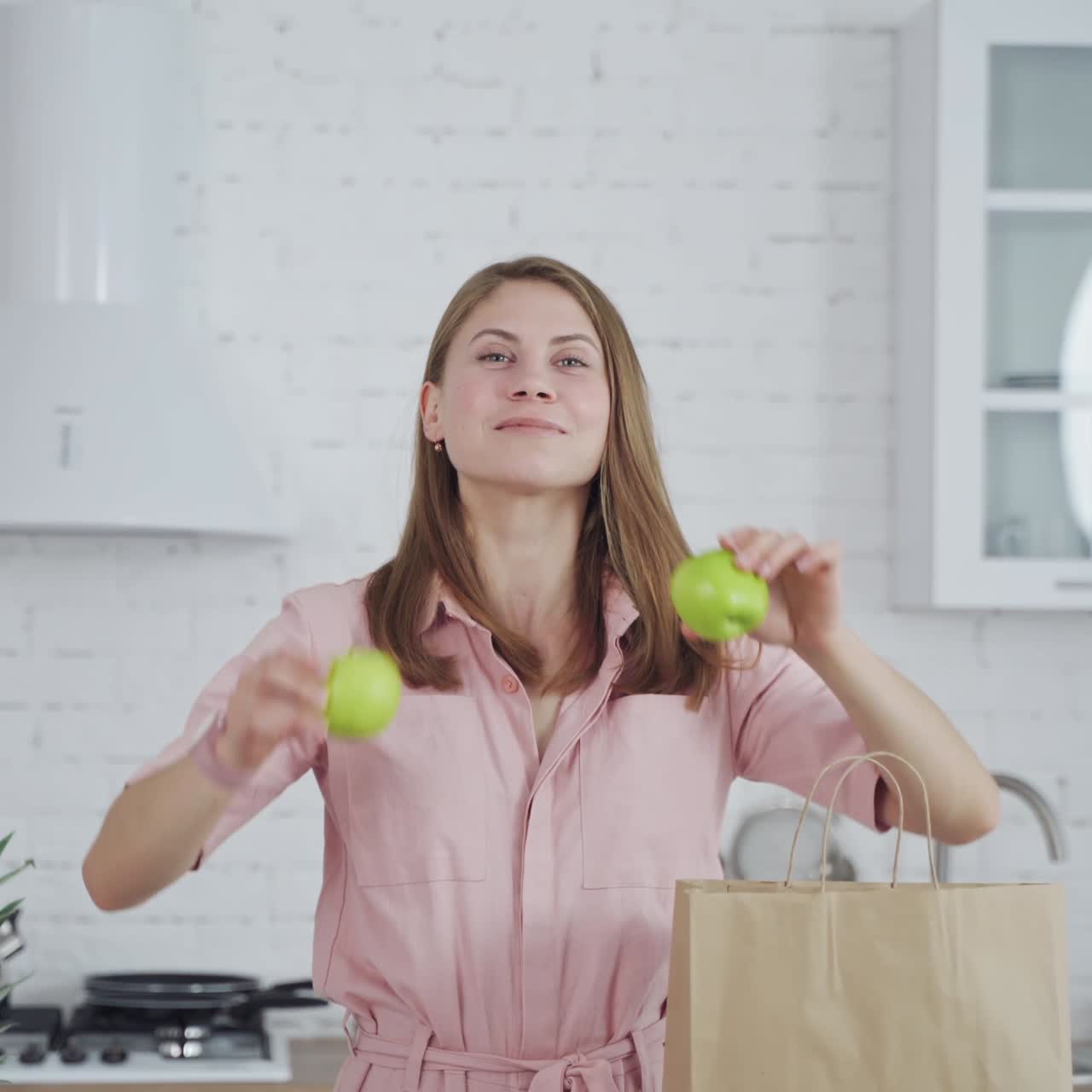 Woman with fresh apple eyes