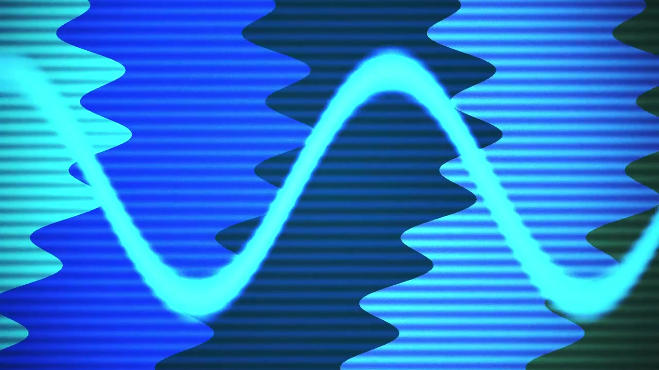 Glowing Blue Sine Wave Oscillating on a Digital Screen with Scanlines