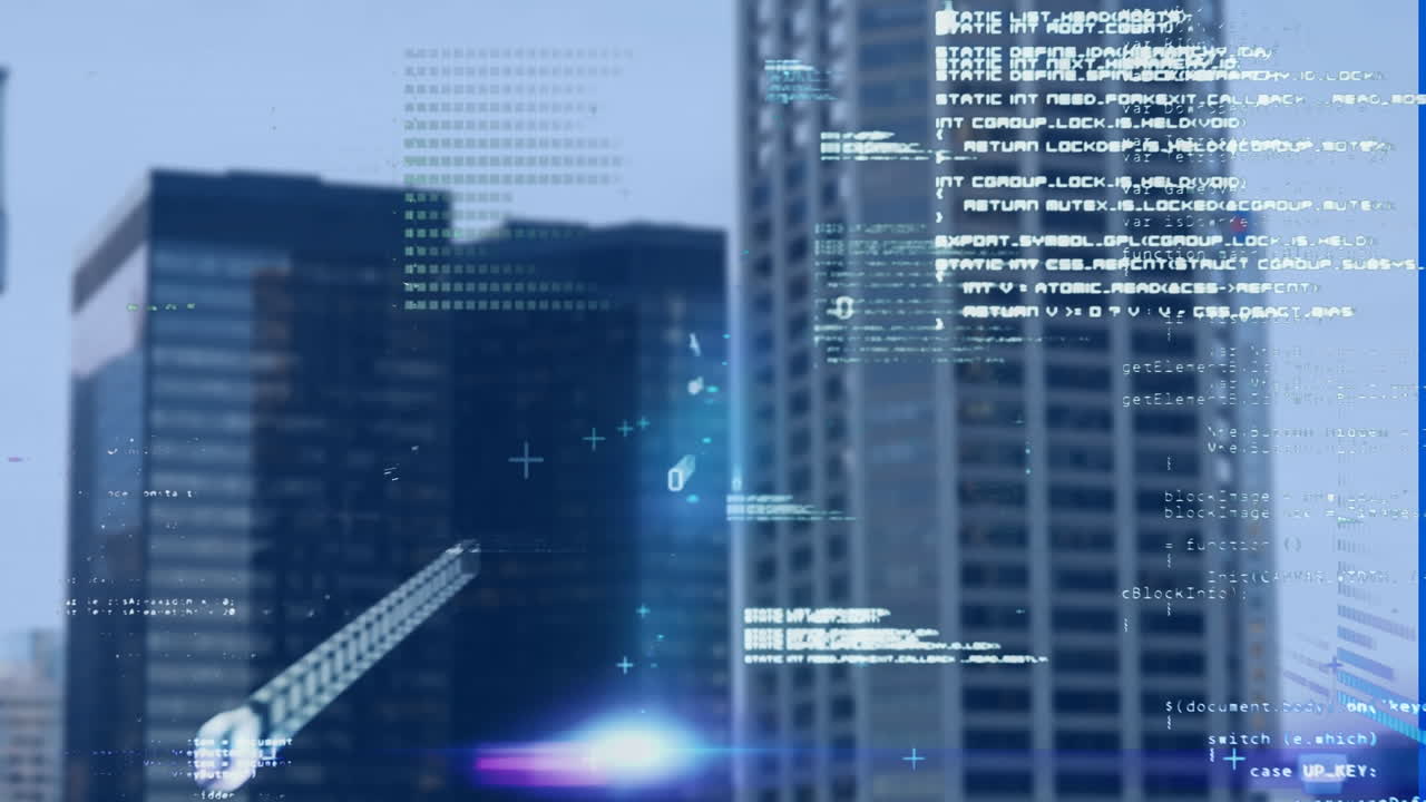 도시 풍경 위의 금융 데이터 처리 애니메이션