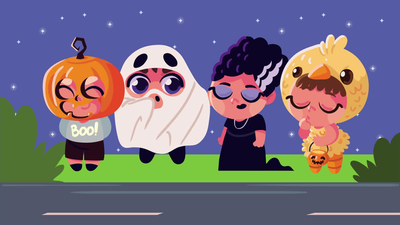 animazione di halloween felice con bambini travestiti