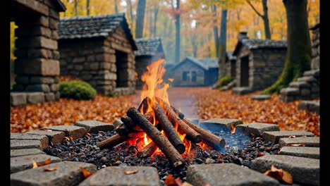 fuego de campamento de otoño en el bosque