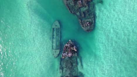 stunning aerial view of tangalooma wrecks in turquoise waters on moreton island.