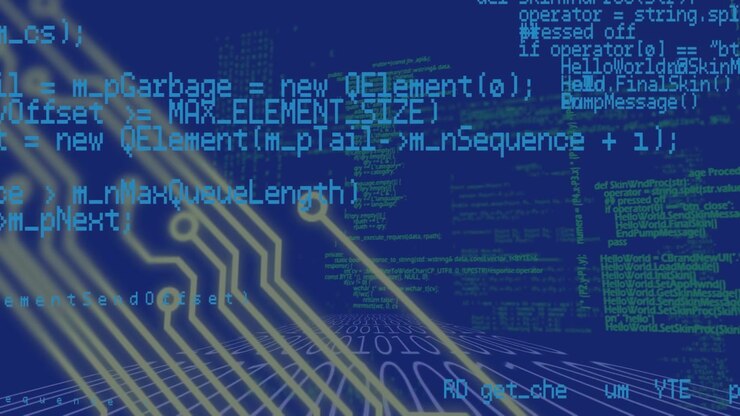 Animation of data processing over blue background