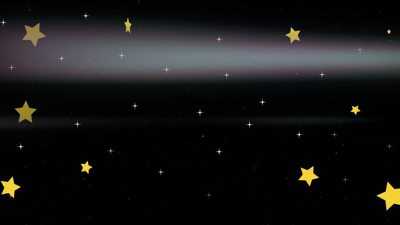 Starfield som utfolder seg ved start, aurora sklir, gule stjerner driver, blinker pulserende for loop