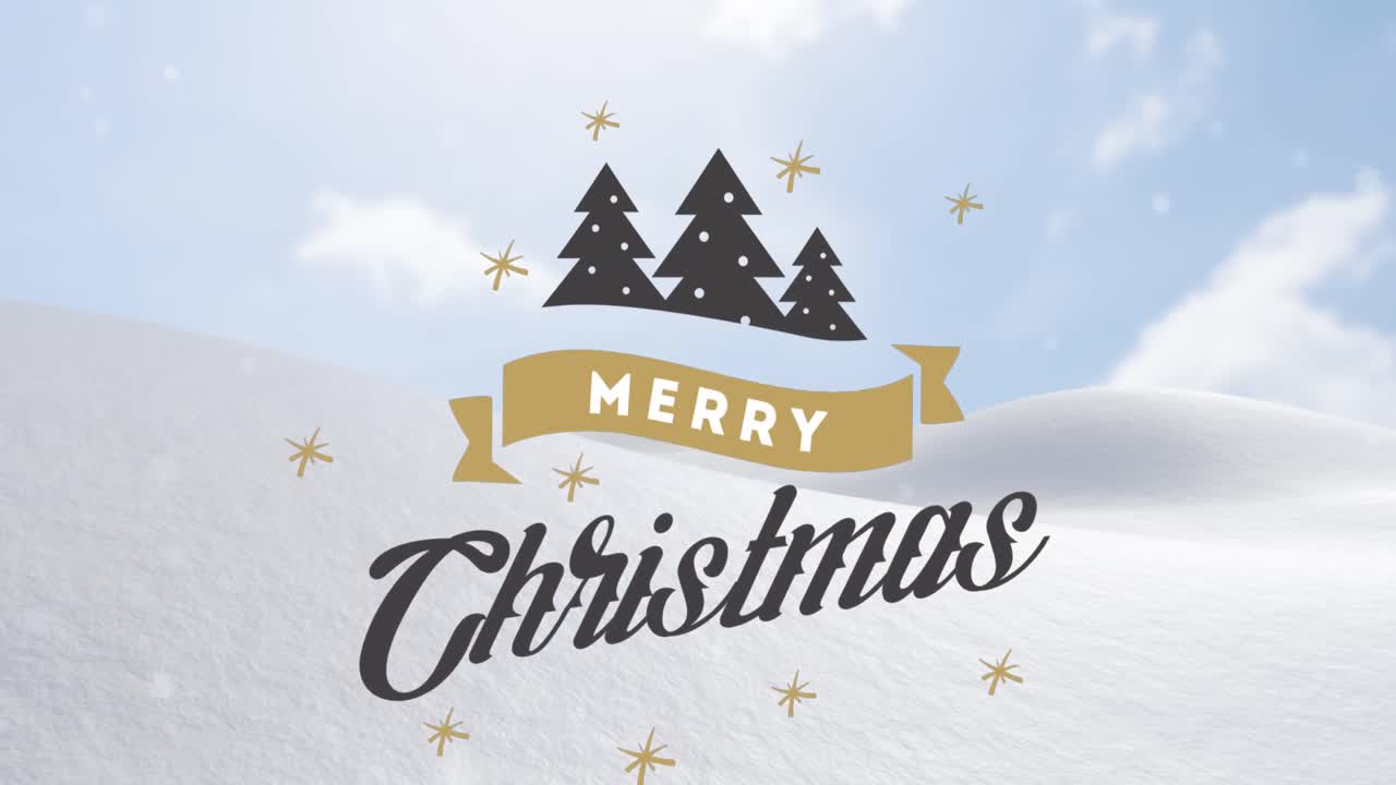 메리 크리스마스 텍스트 위에 내리는 눈의 애니메이션