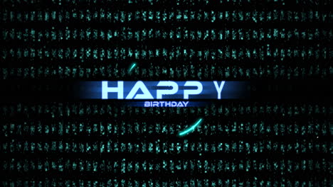 futuristic happy birthday design glowing blue circle on black and blue background