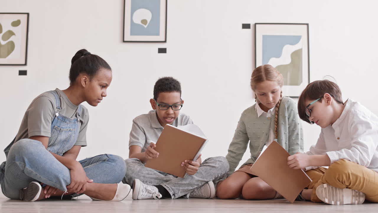 Children Studying on Floor of Museum