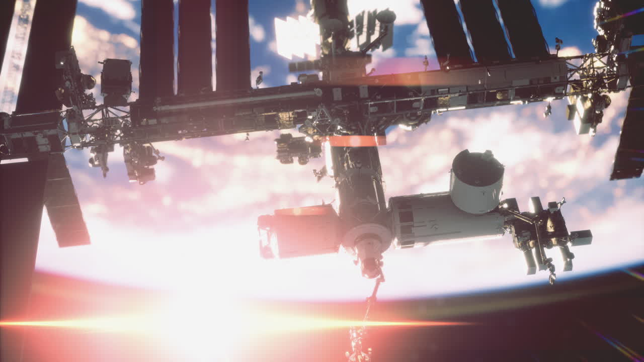 Exploration of the international space station against a backdrop of earth