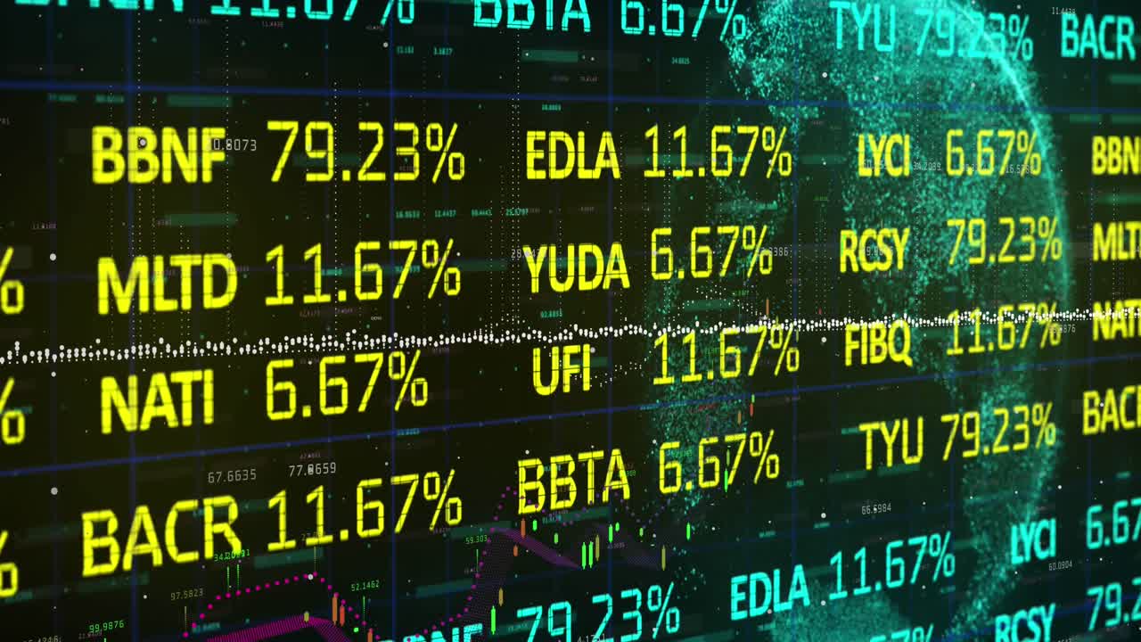 Animation of financial data processing over globe