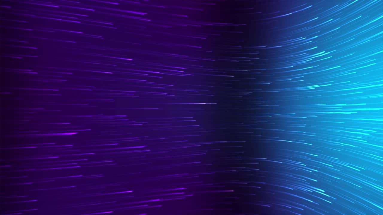 Animation of glowing colorful purple and blue flowing lines simulating fiber connections and datum transmission