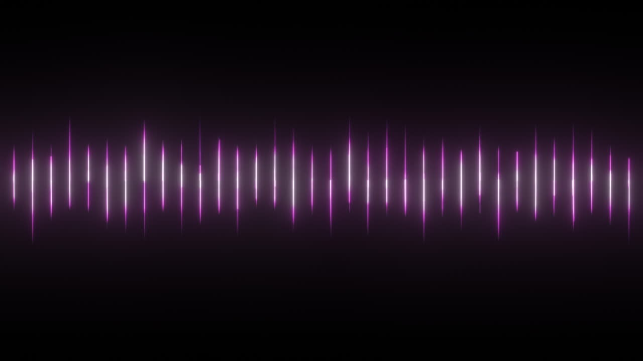 Purple Audio Waveform Glowing Equalizer Graphic Rippling Up and Down Rapidly in Time with Music, Voice Over, Sound Effects. Use Add or Screen Modes to Remove Black Background.